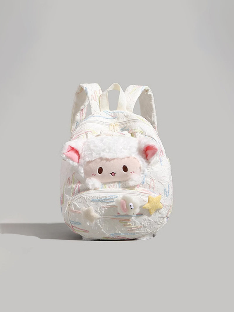 White plush sheep backpack front view