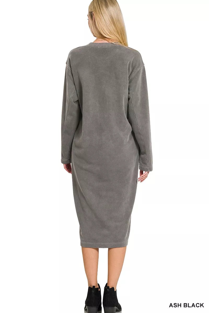 Soft Fleece Sweatshirt Dress in Ash Black side view