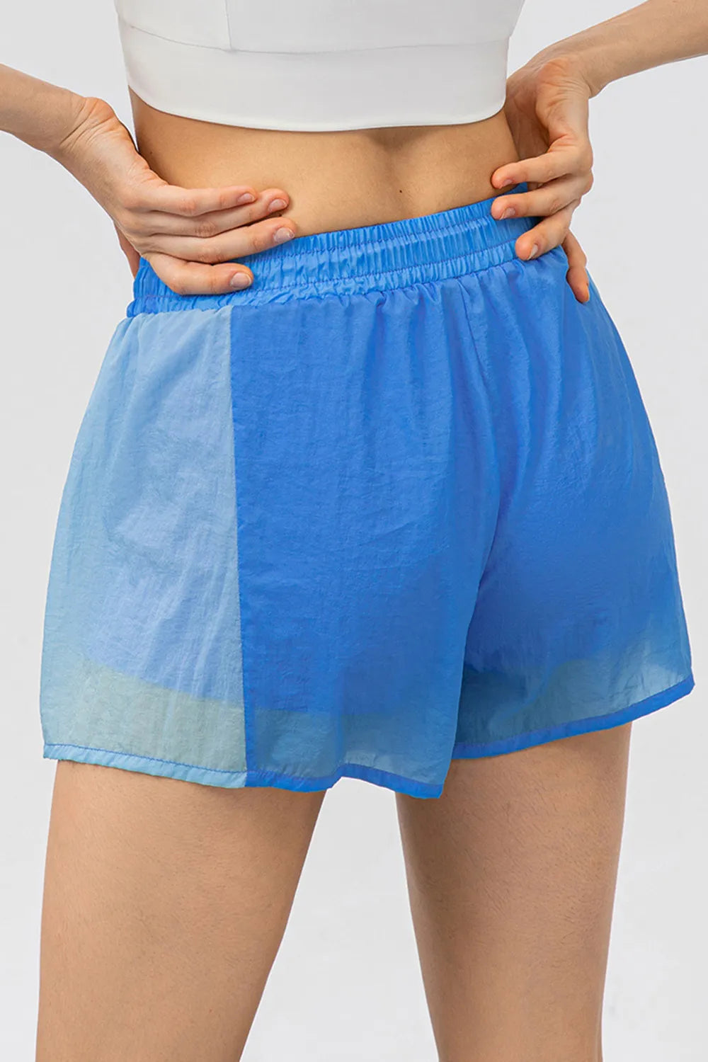 color block drawstring active shorts back view