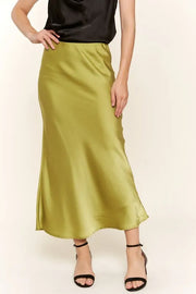 And The Why Satin Midi Skirt GREENISH - Fashorio