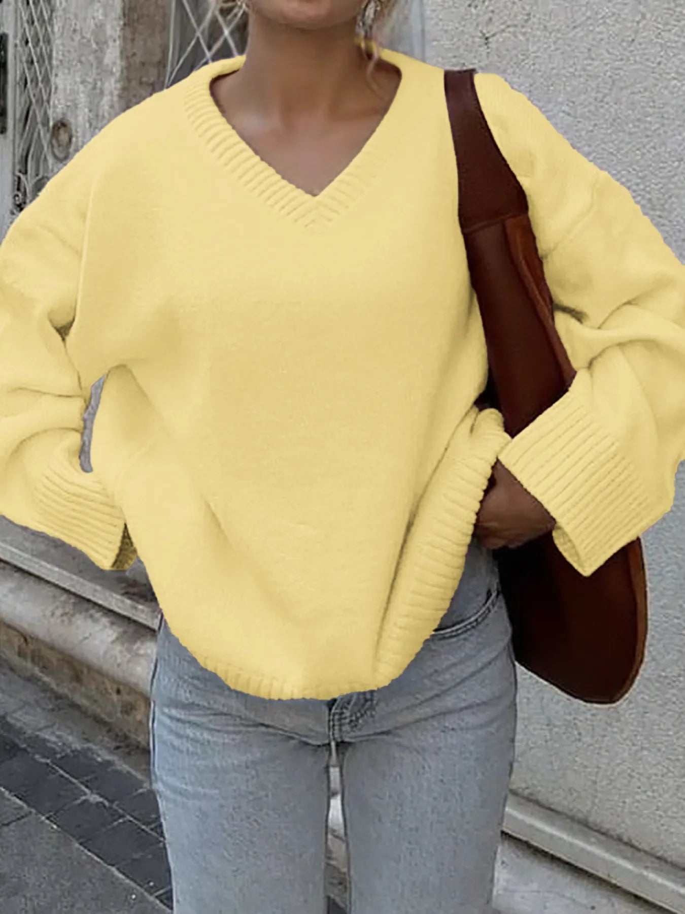 V-Neck Long Sleeve Sweater - Fashorio