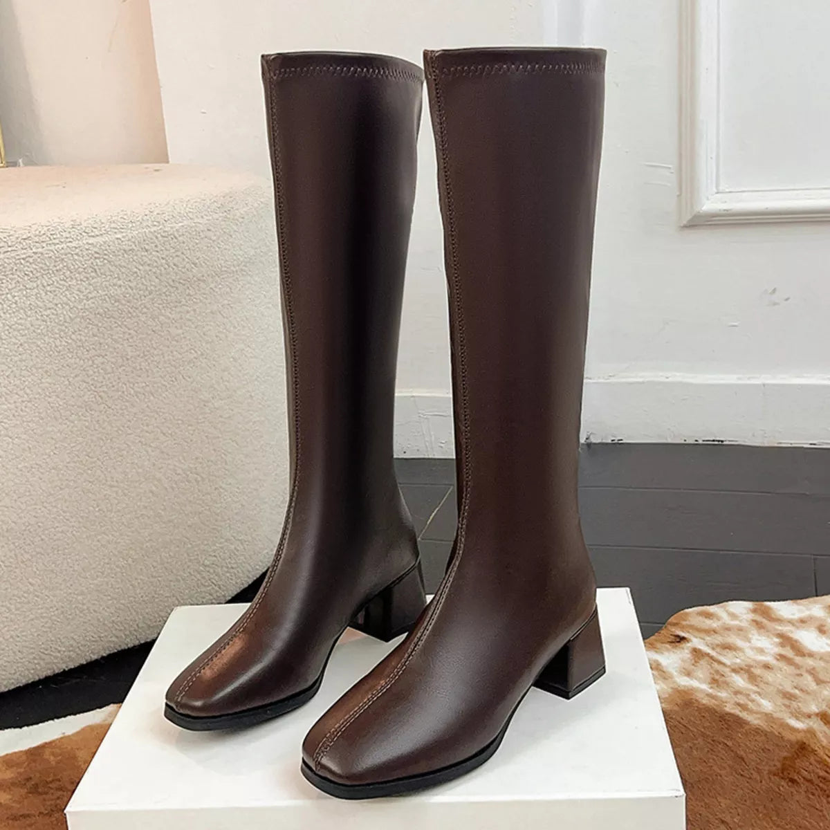 Square toe block heel boots, color range