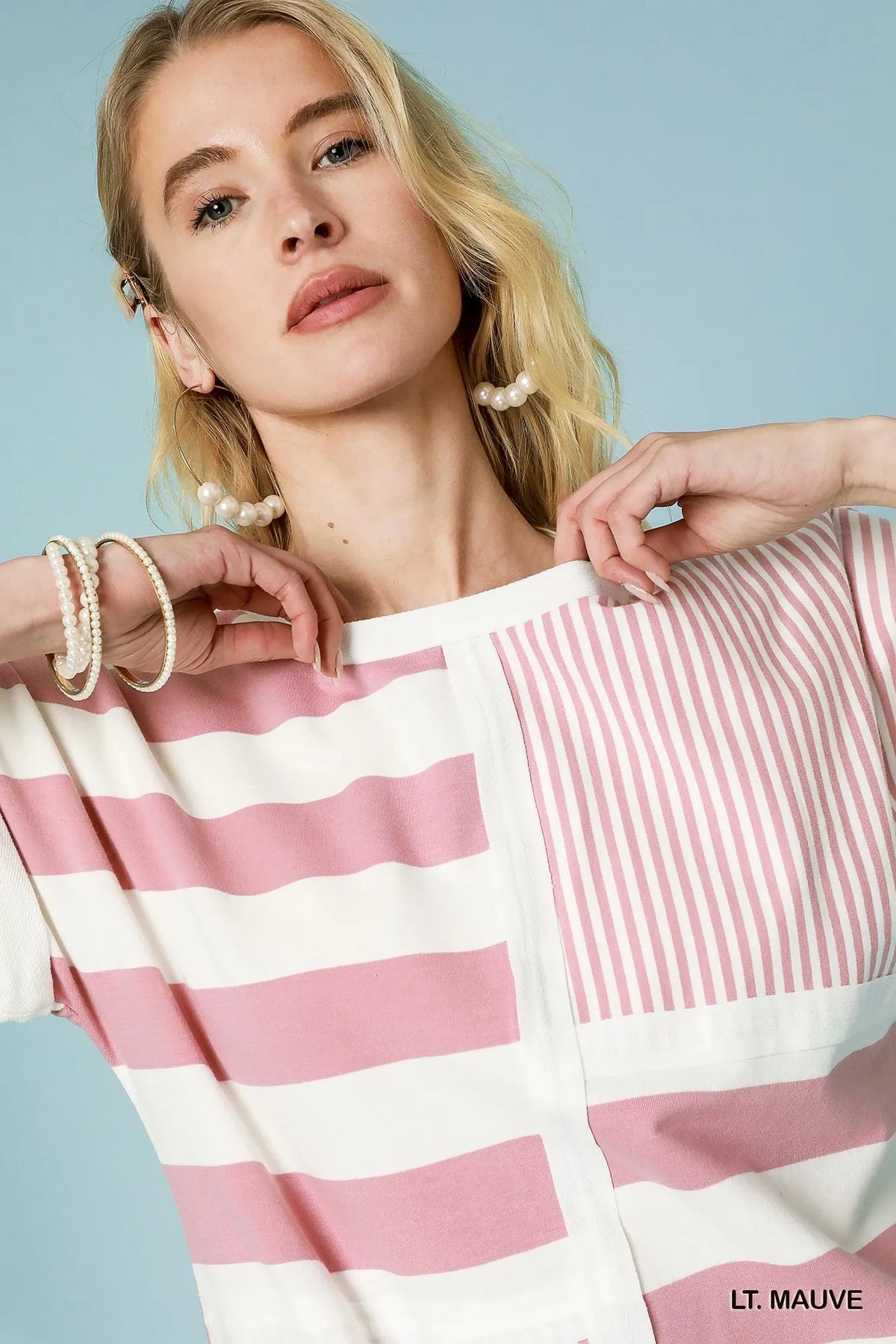 Mixed Striped Short Sleeve Romper styled look