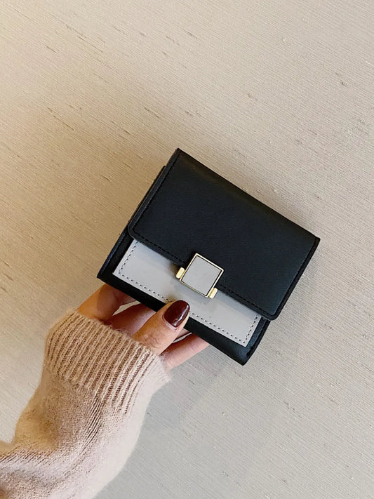 Contrast PU Leather Wallet Black One Size - Fashorio