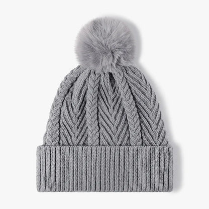 Cable Knit Solid Color Hat with Pompom Gray One Size - Fashorio