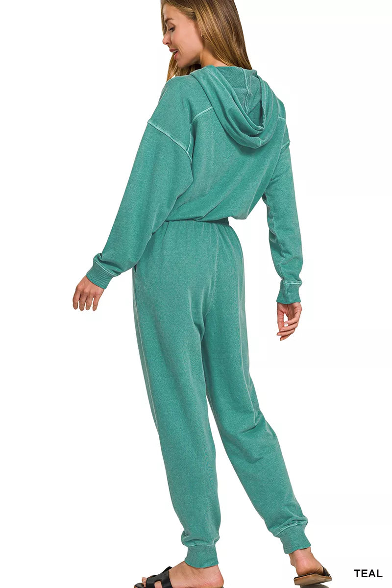 Enzyme Washed French Terry Jumpsuit side view