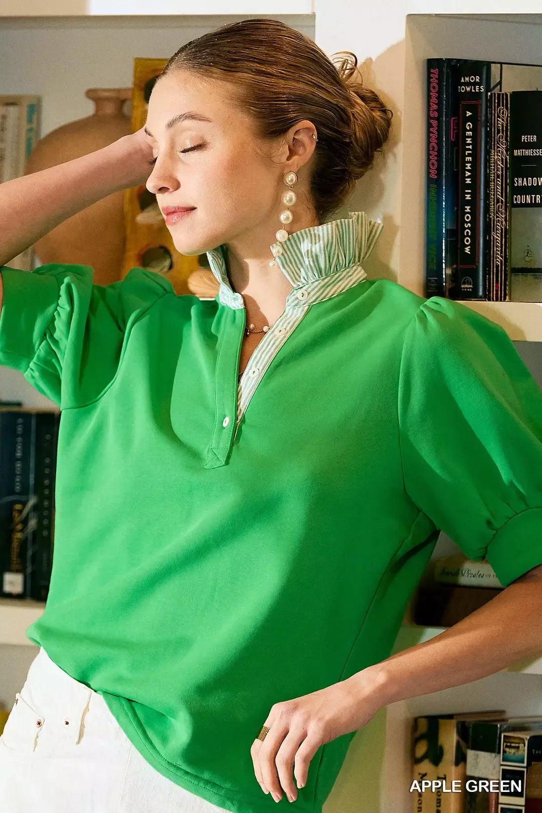 umgee striped collar popover top front view