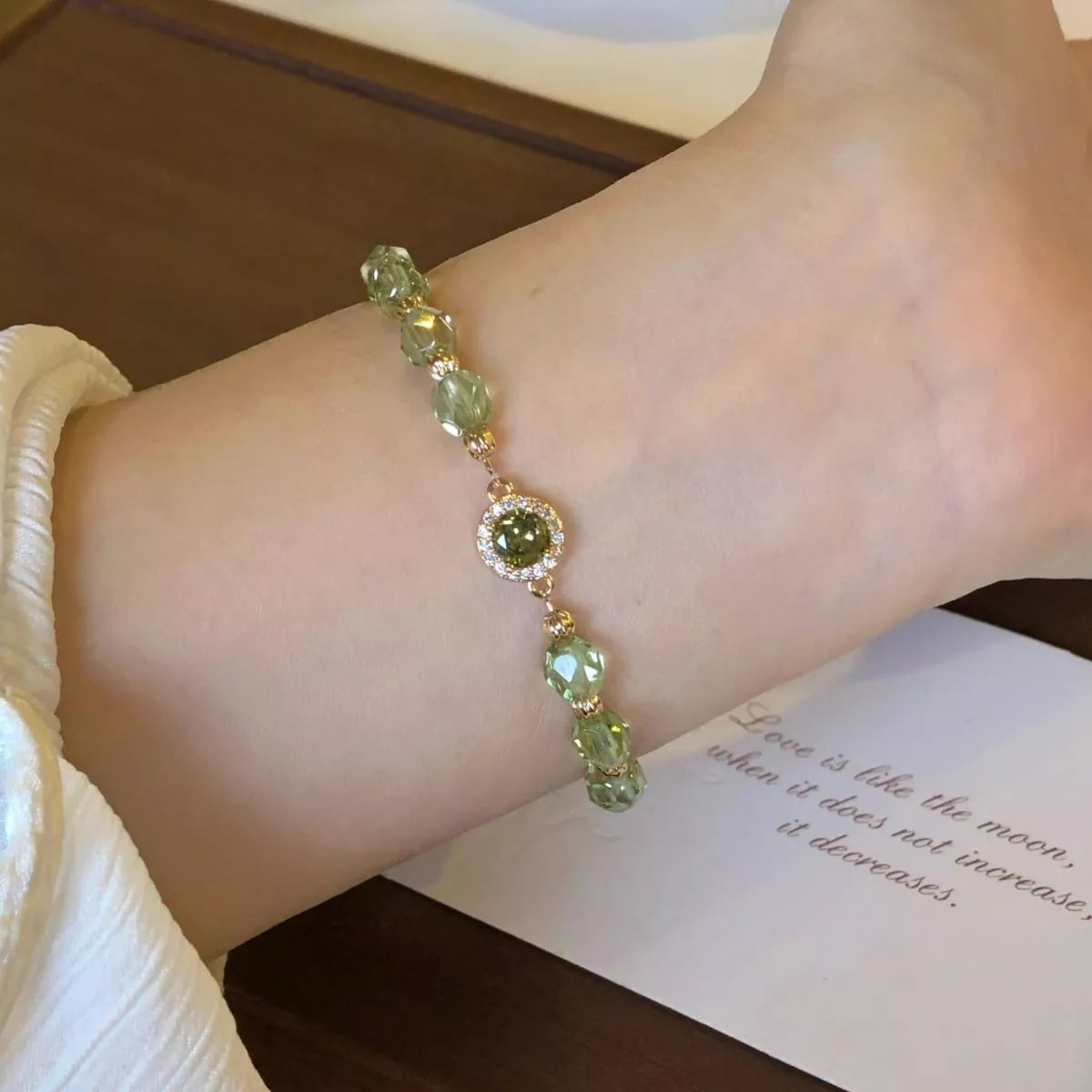 gold plated zircon bead bracelet close up detail