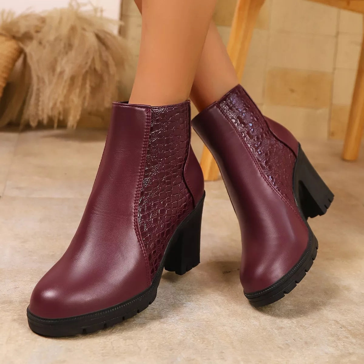 Point toe high heel boots back heel view
