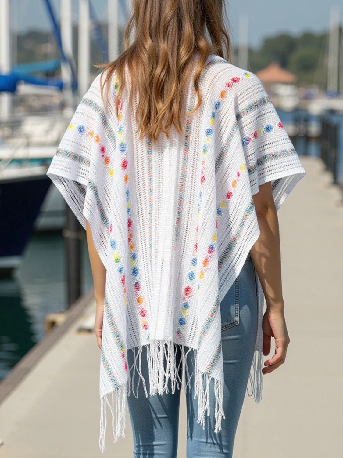 Sheer white knit cape layering piece