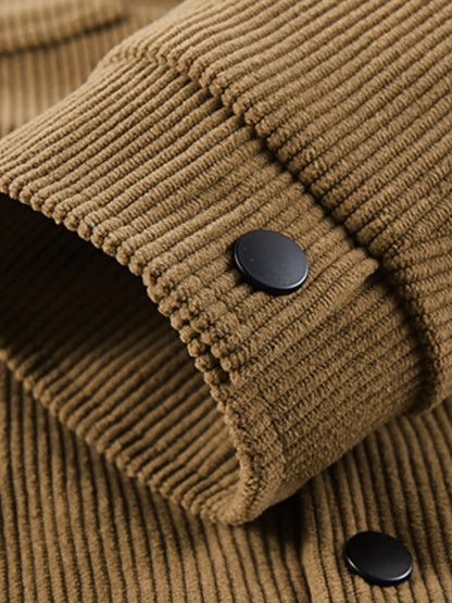 Men's Plus Size Corduroy Button-Up Jacket with Chest Pockets - Fashorio