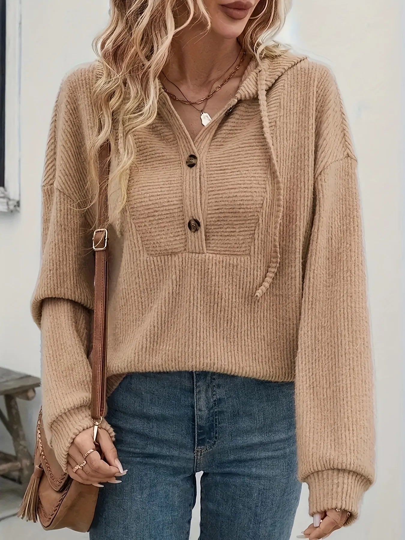 Drawstring Button Front Hoodie - Fashorio