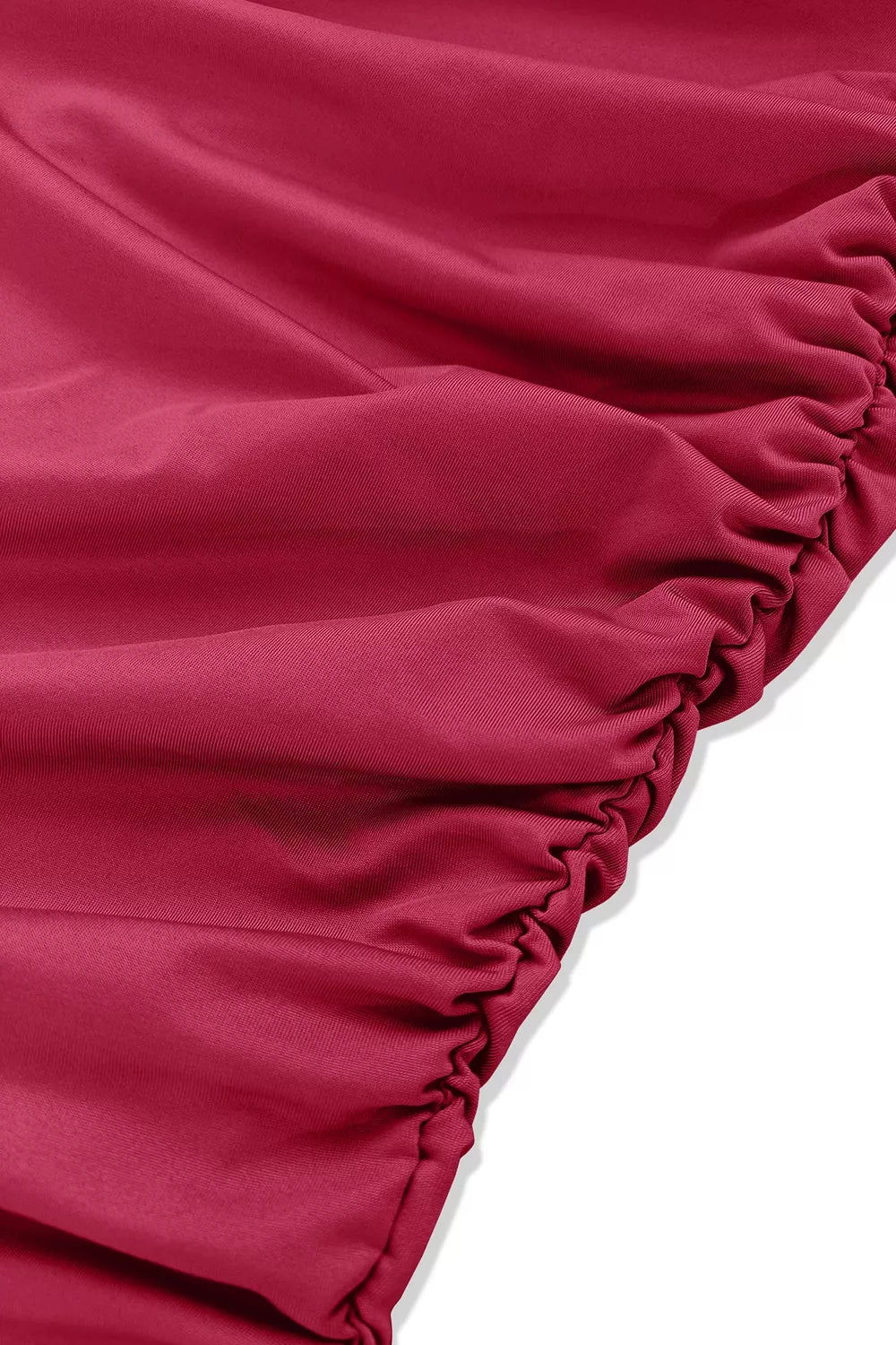 Ruched cowl neck long sleeve mini dress, campaign shot
