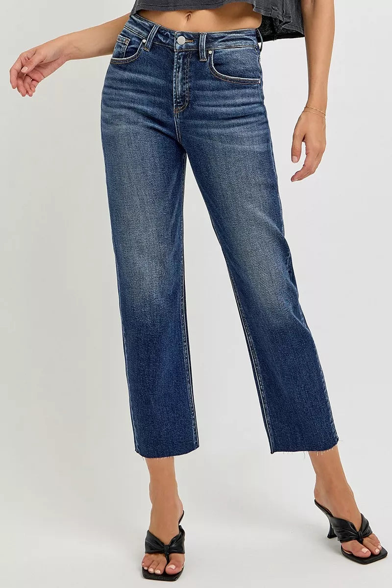 RISEN slim barrel jeans side view showing tapered leg