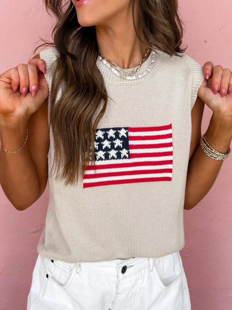 American flag graphic knit sweater vest front view