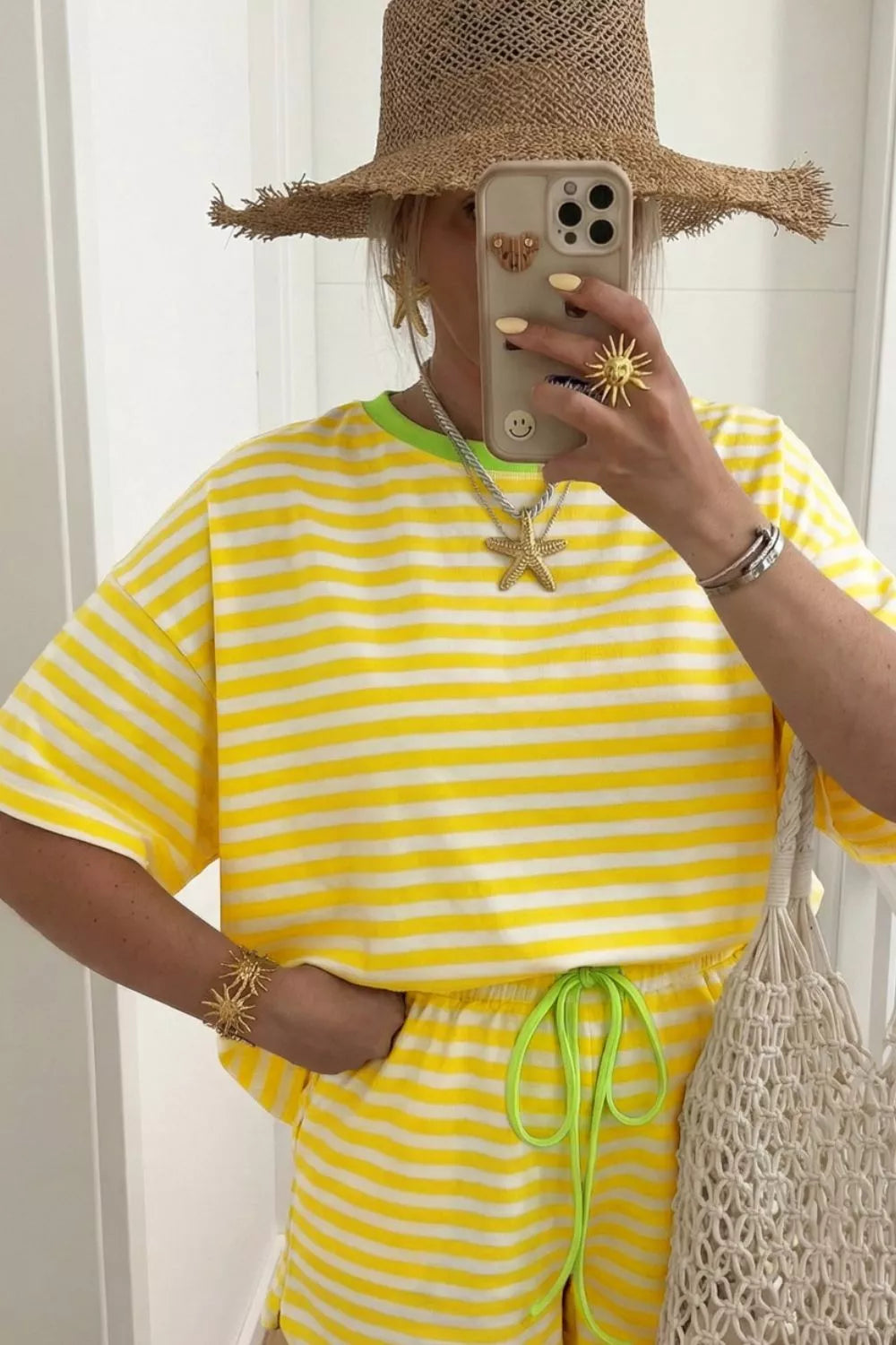 Womens coordinated stripe two piece set detail