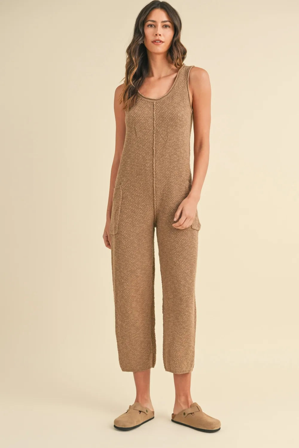 Sleeveless Knit Crop Jumpsuit with Pockets detail