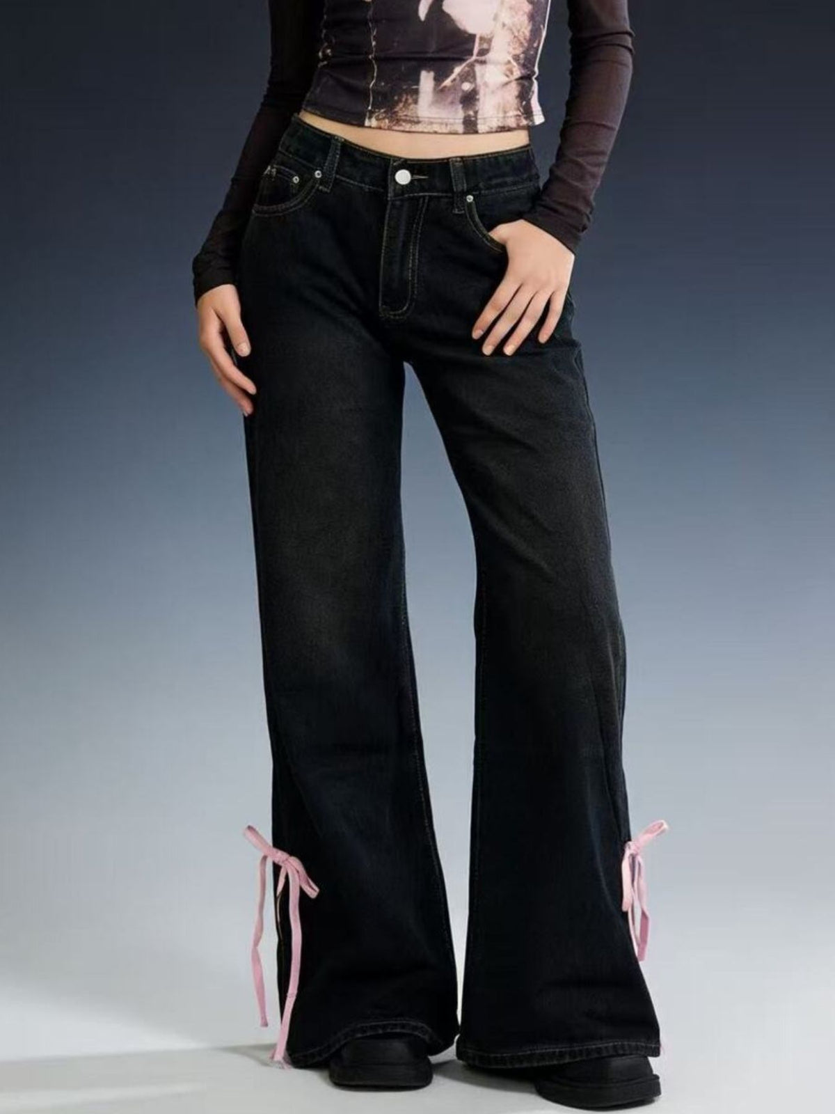 Ribbon detail denim full length