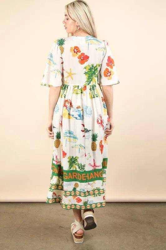 Button Down Printed Midi Dress close up