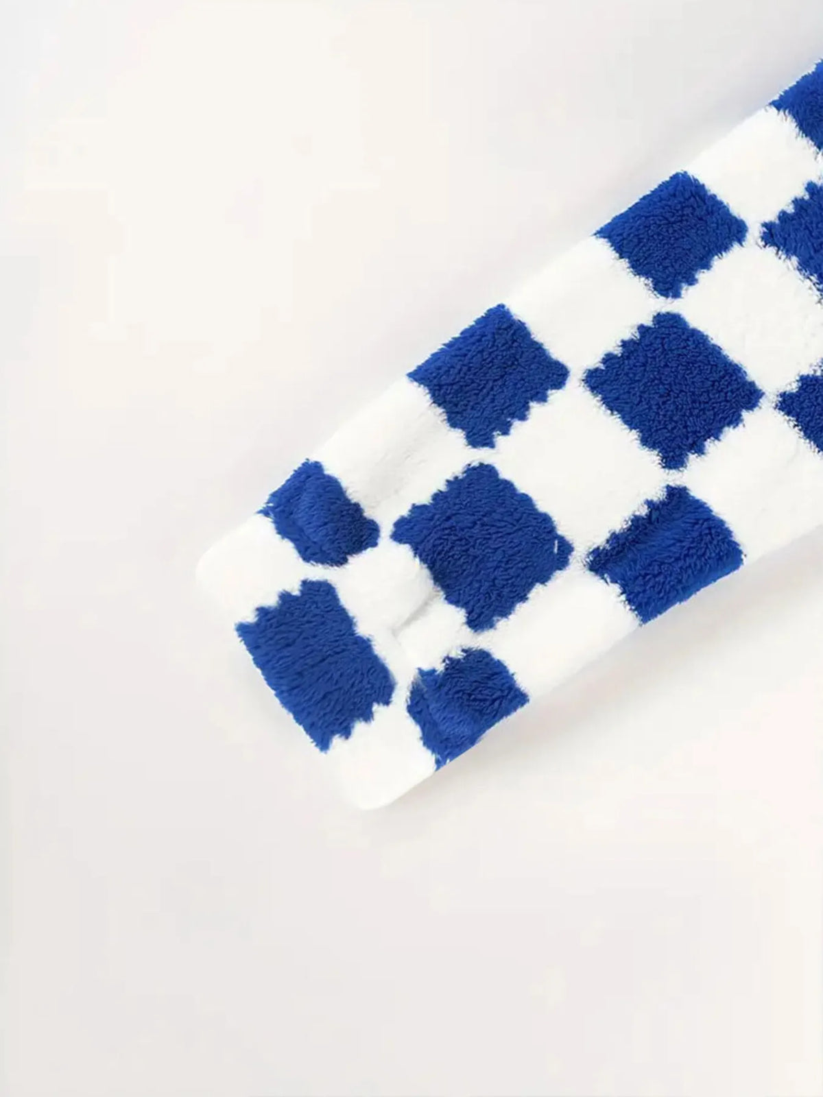 Checkered Fleece Oversized Zip Up Jacket in Blue styled look