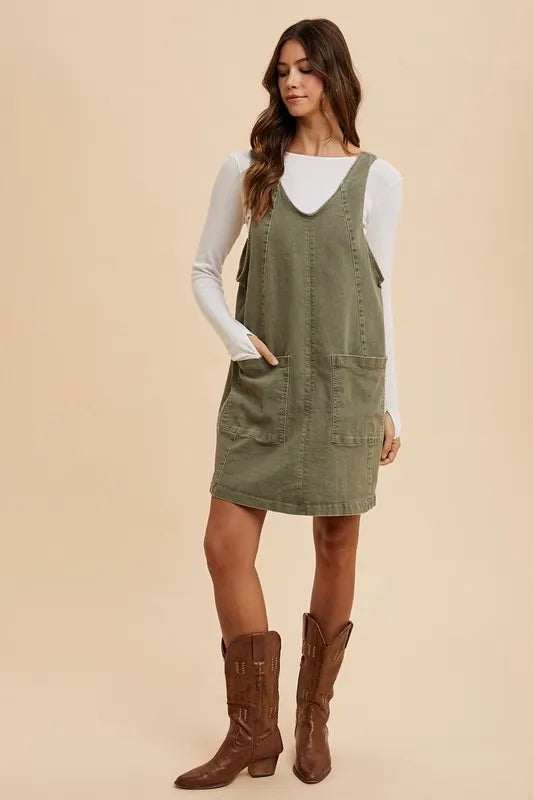 Casual denim overall dress back view