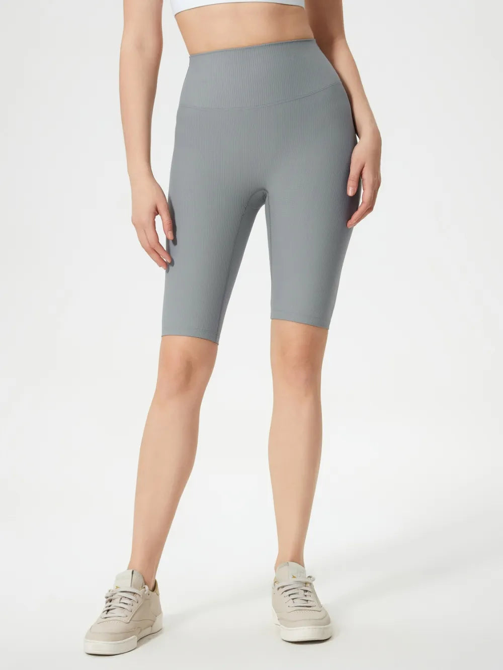 High waist stretch active shorts front view