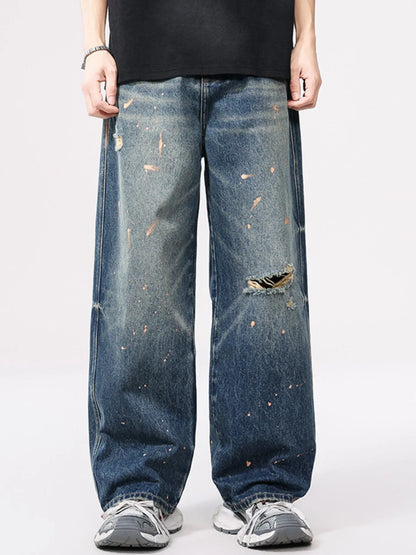 Men's Full Size Distressed Wide Leg Vintage Jeans Plus Size - Fashorio