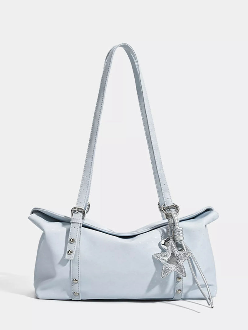 Leather shoulder bag with star charm front view