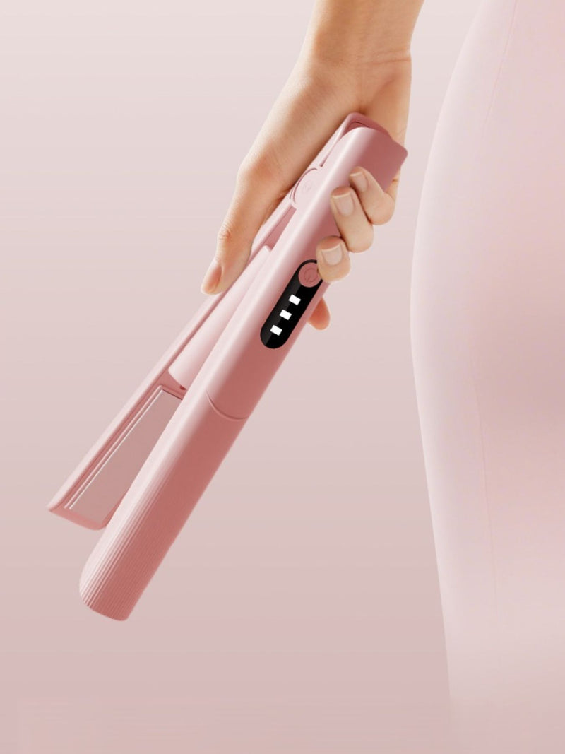 Pink rechargeable cordless hair straightener full view