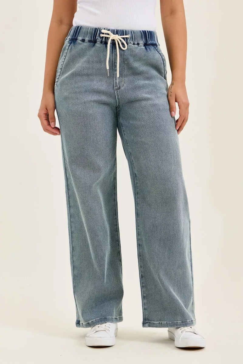 Judy Blue high waist baggy jeans in aged stone wash front view