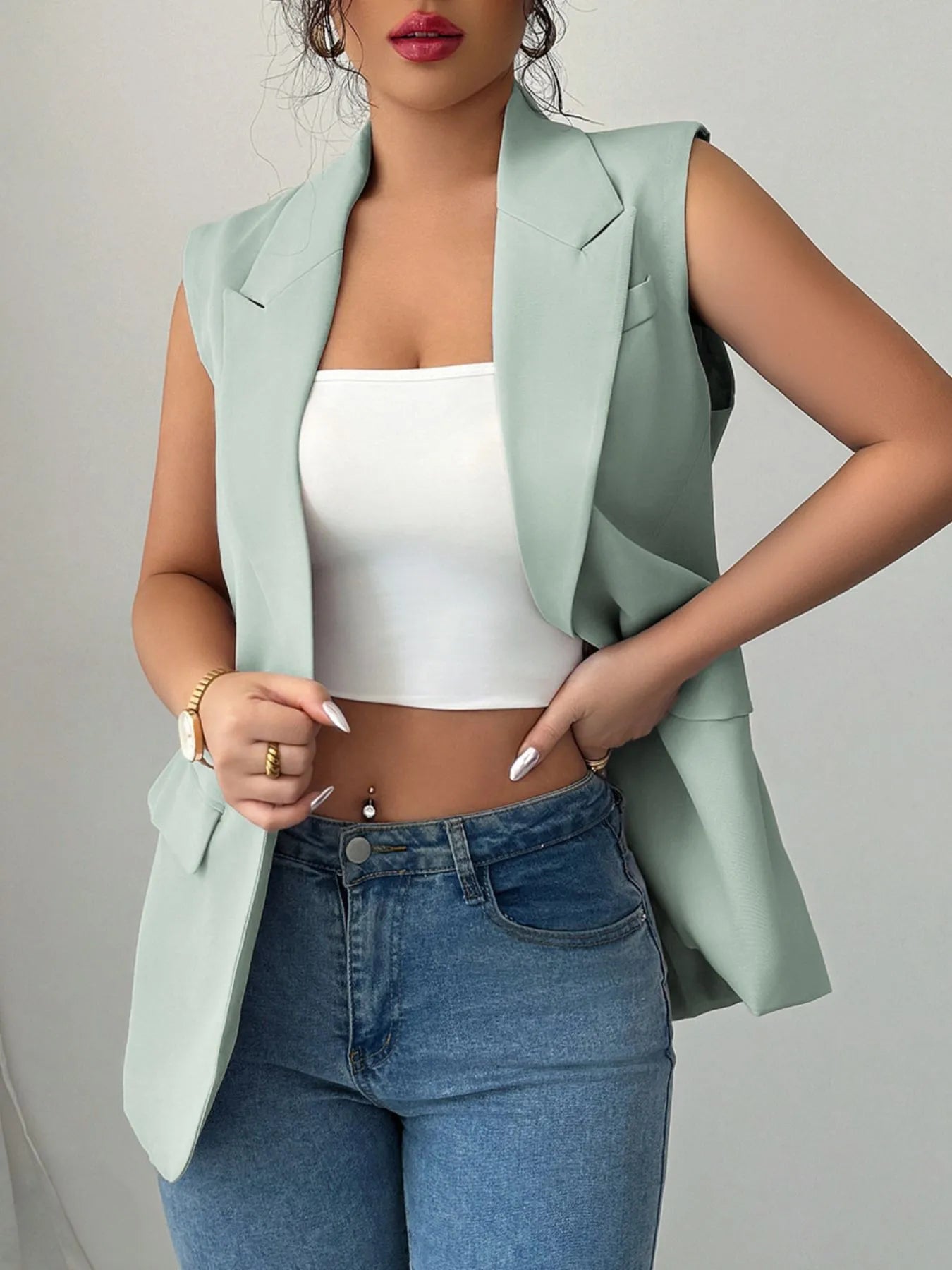 One Button Sleeveless Blazer - Fashorio