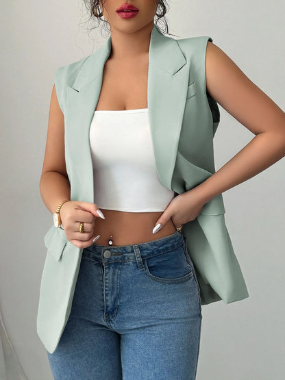 One Button Sleeveless Blazer - Fashorio