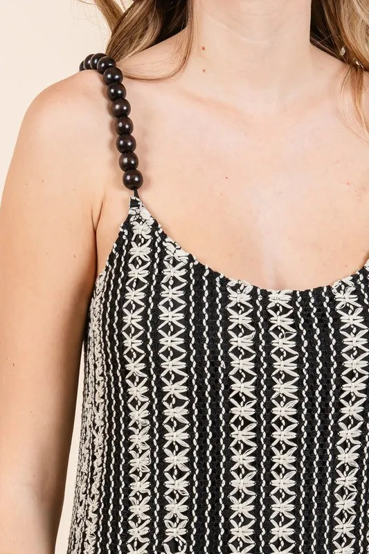 Beaded strap striped maxi dress detail