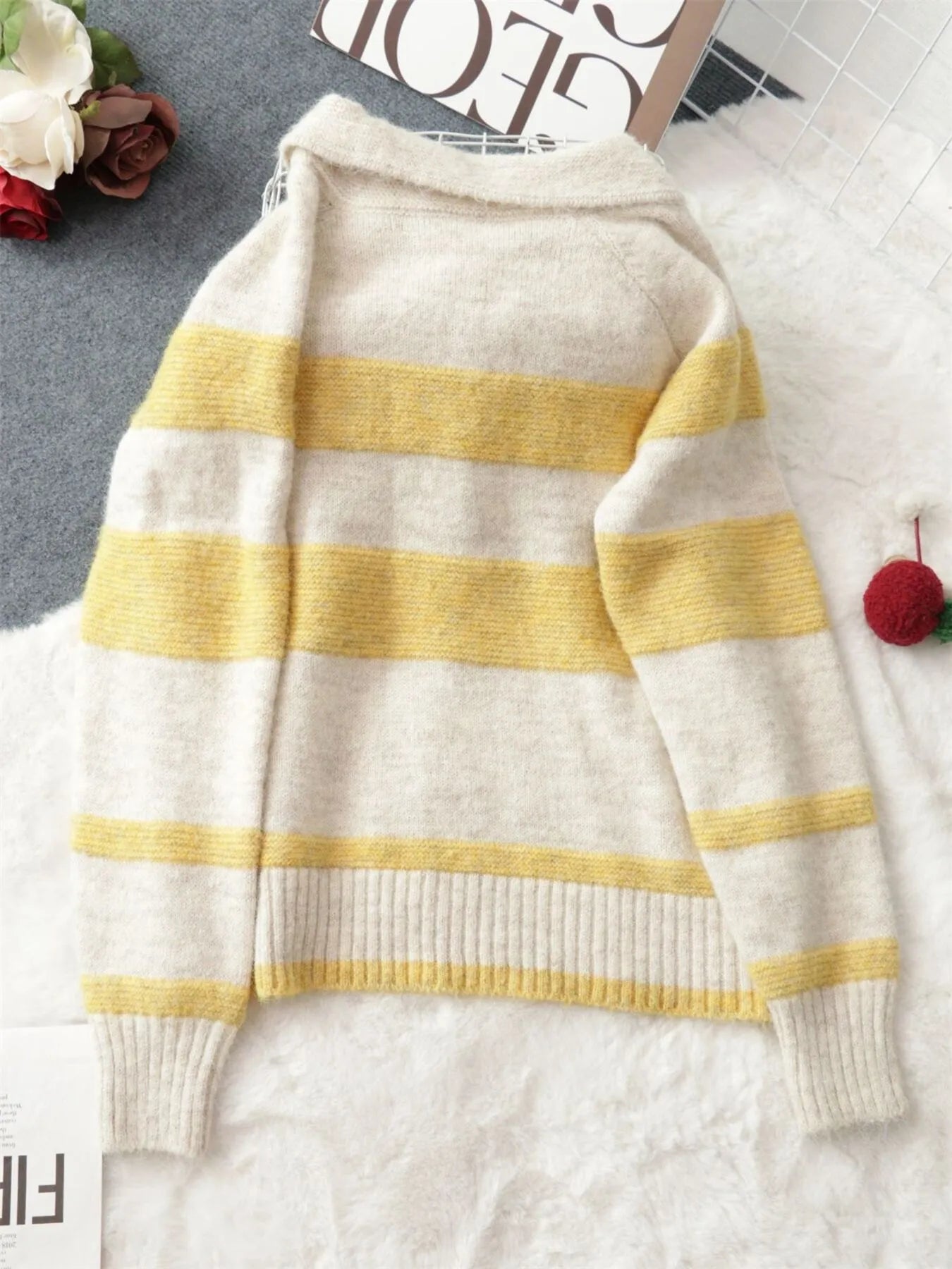Striped Button-Up Cozy Cardigan - Fashorio