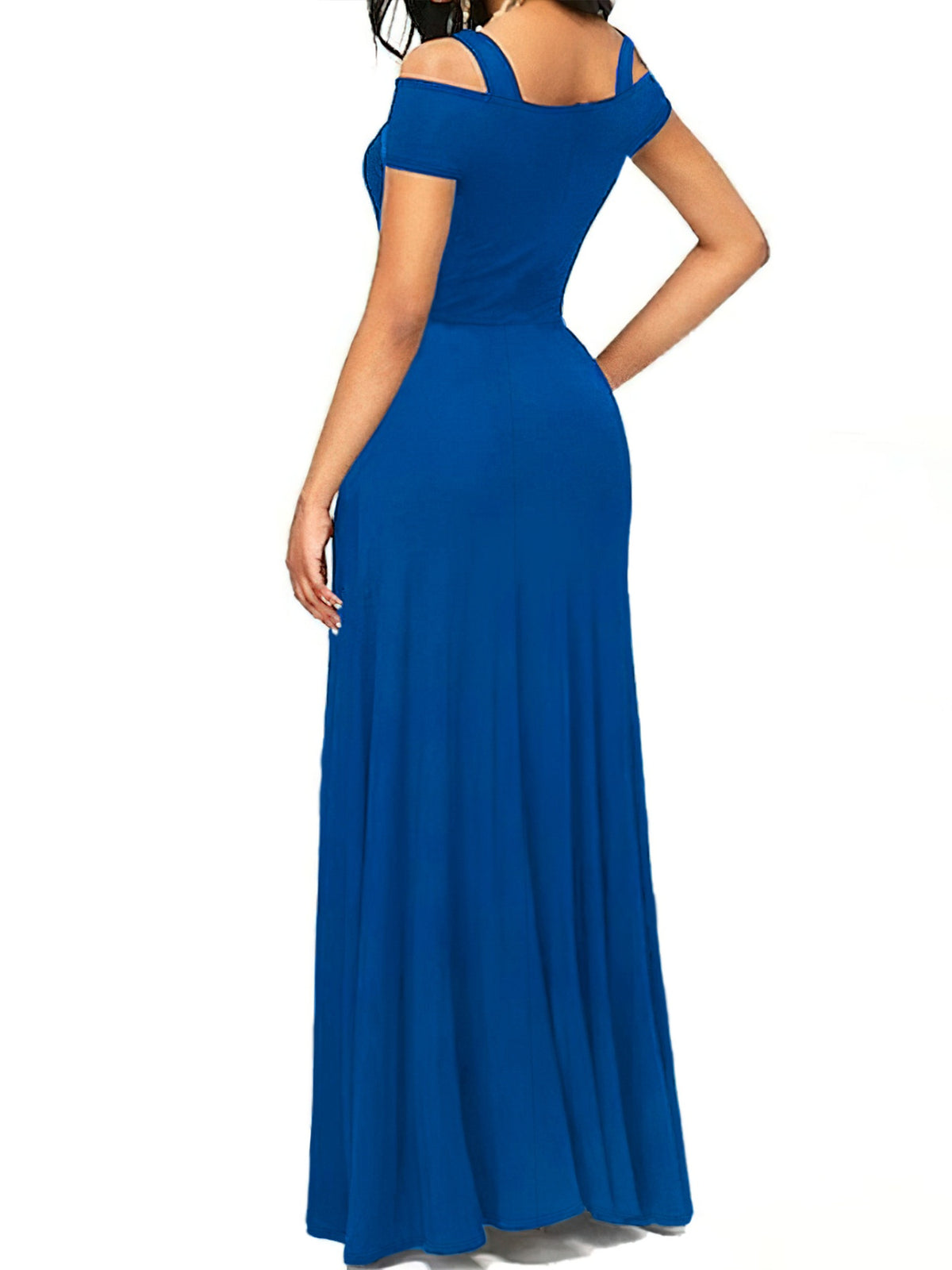 off shoulder slit maxi dress movement shot