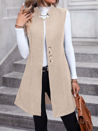 Button Up Longline Vest Coat - Fashorio