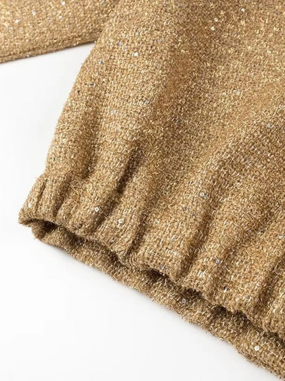 Sequin Long Sleeve Jacket with Pockets - Fashorio