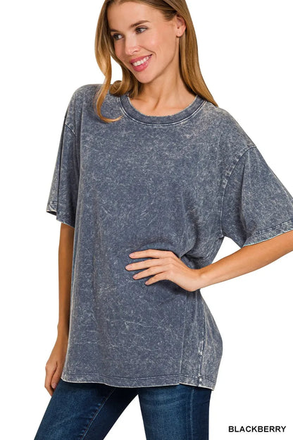 Zenana Washed Short Sleeve Top BLACKBERRY - Fashorio