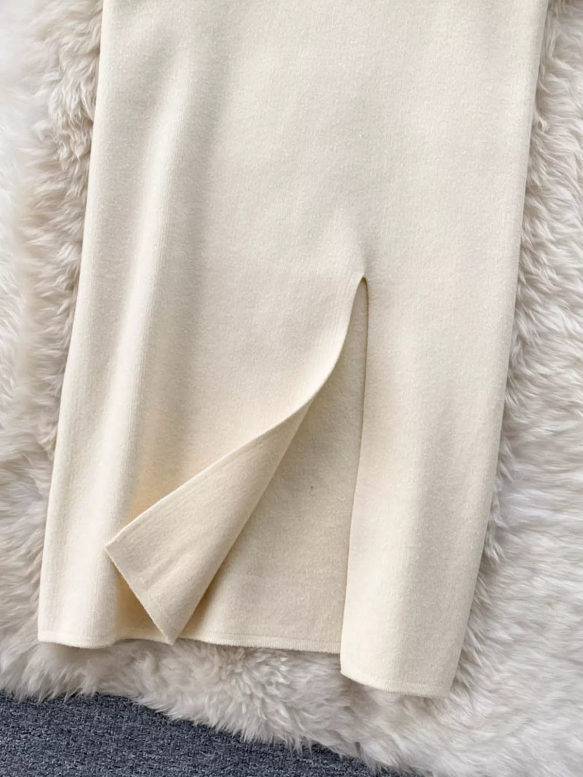 Knit midi skirt fabric texture close up