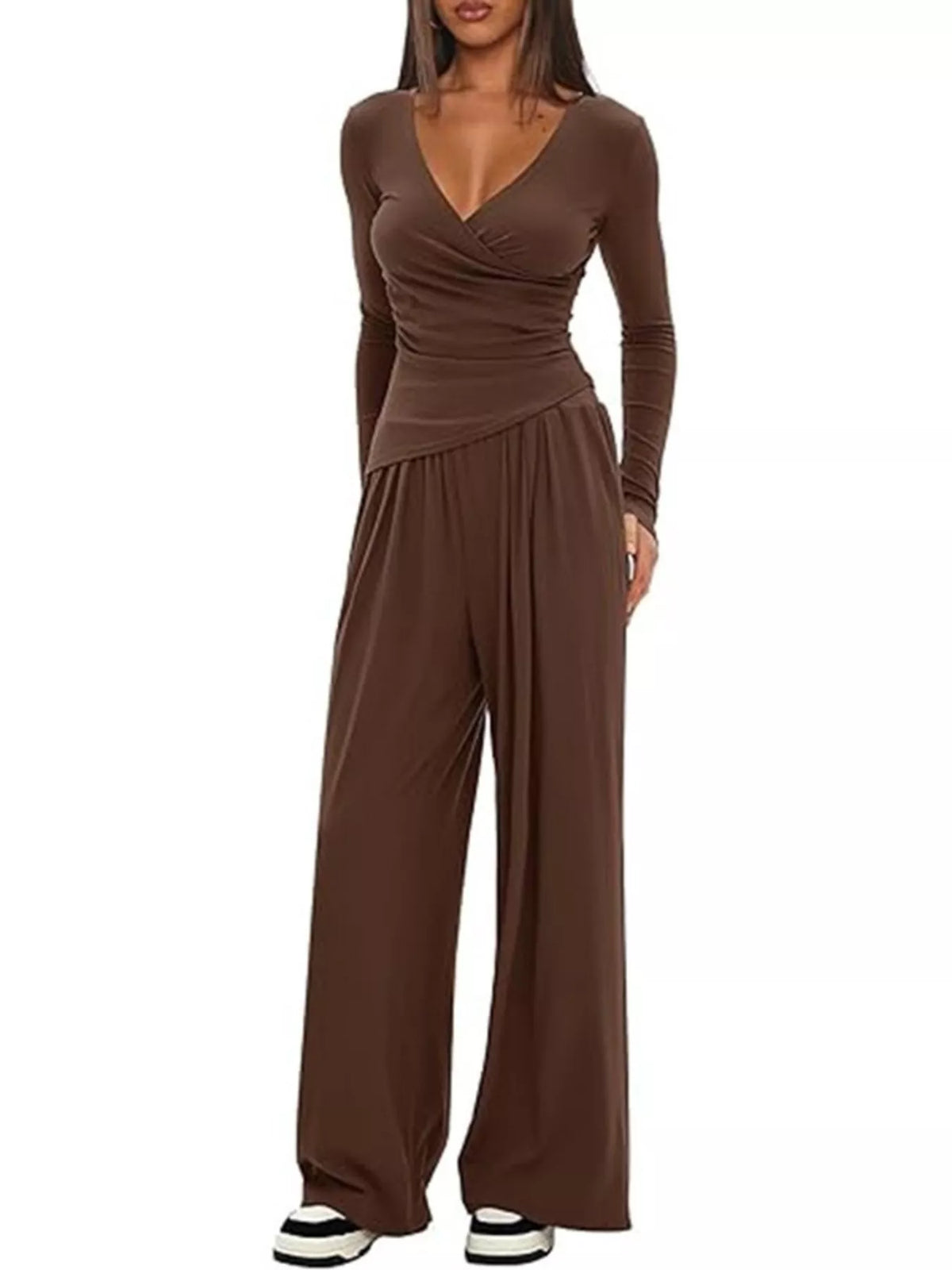Casual Long Sleeve Top and Wide Leg Pants Set, view 7