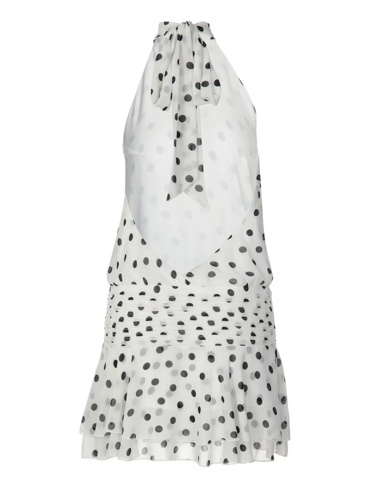Skirt and hem detail of the white polka dot dress