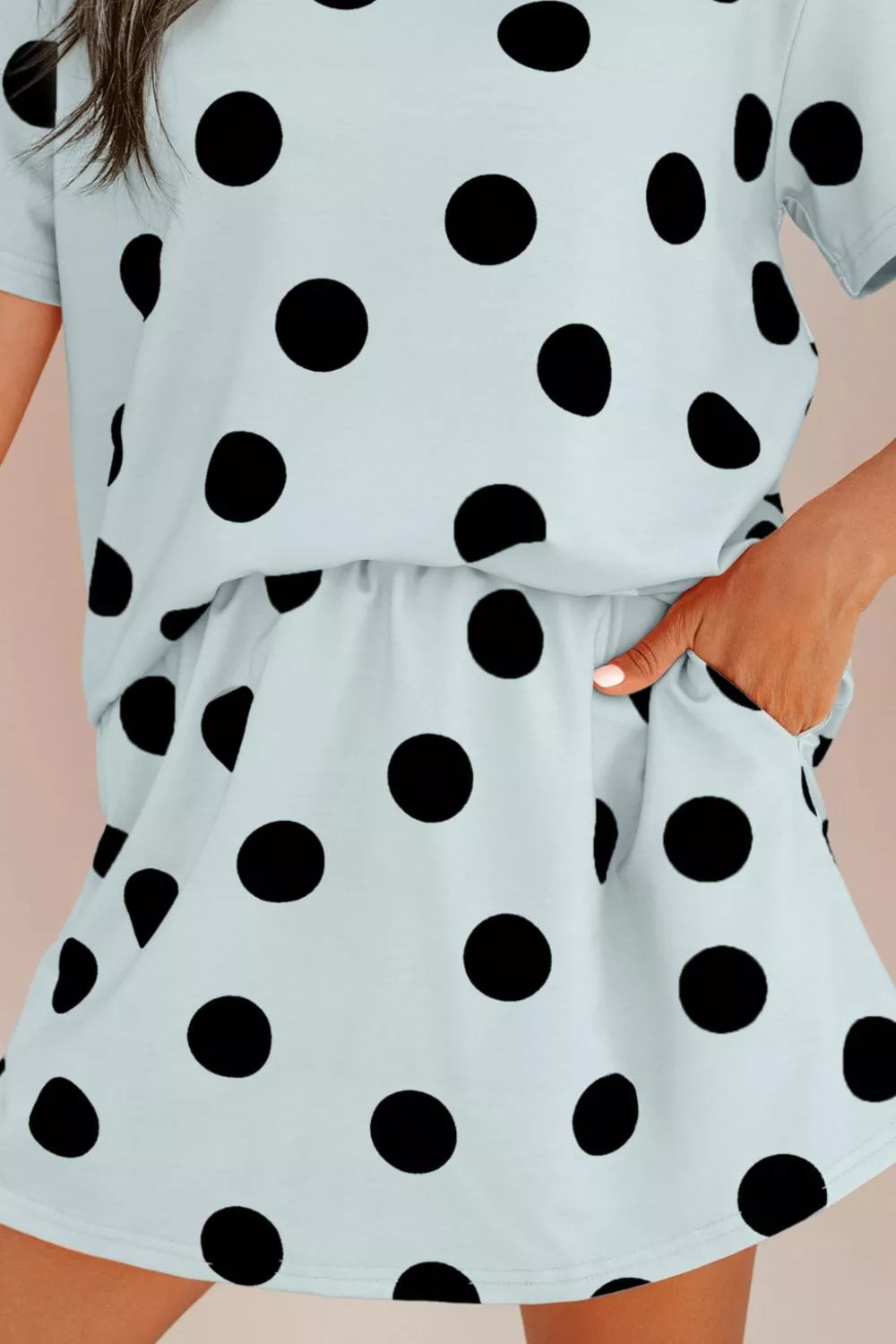 Polka Dot Short Sleeve Top and Skort Two Piece Set, view 6