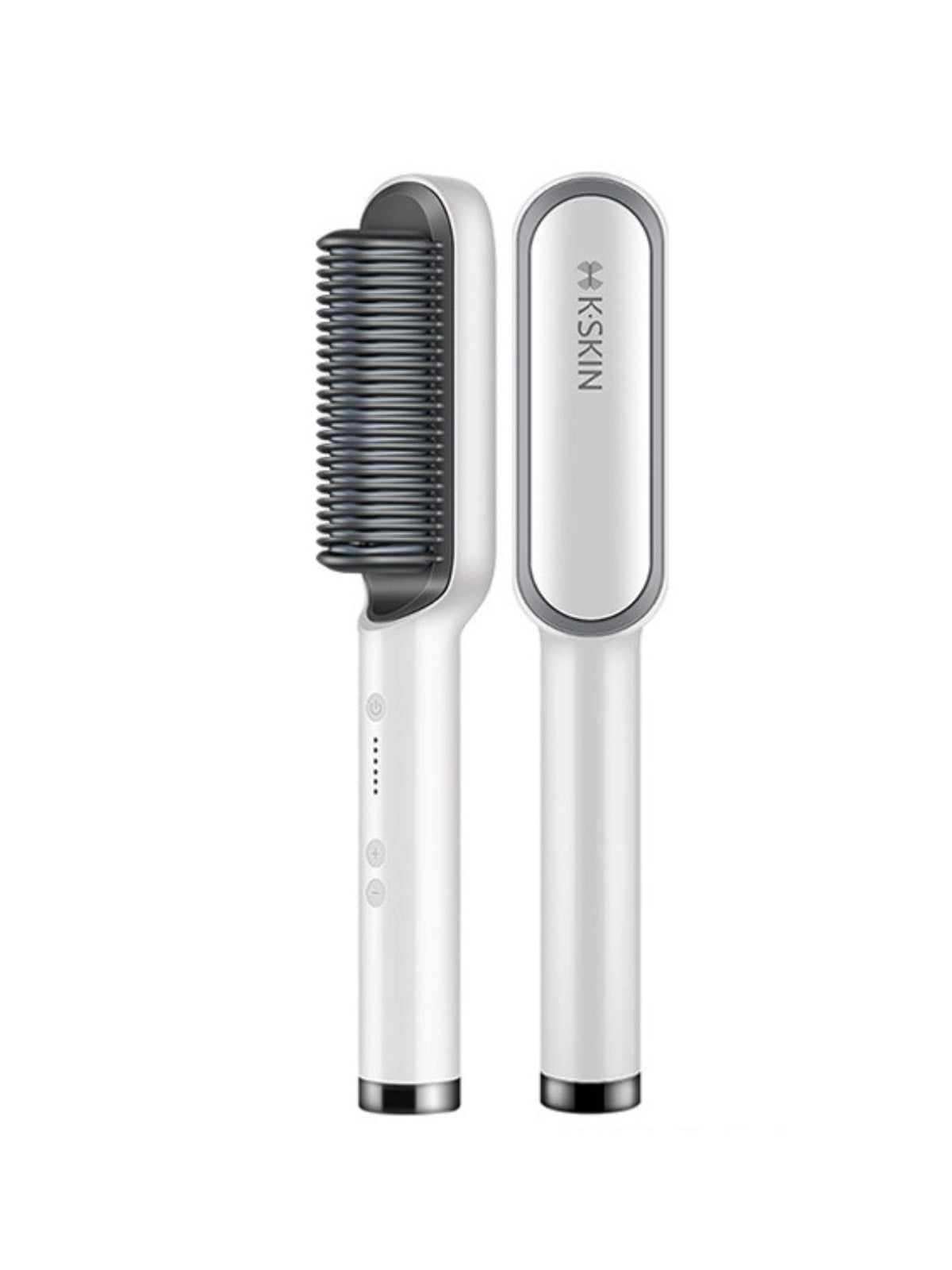 Heated hair straightening comb front view