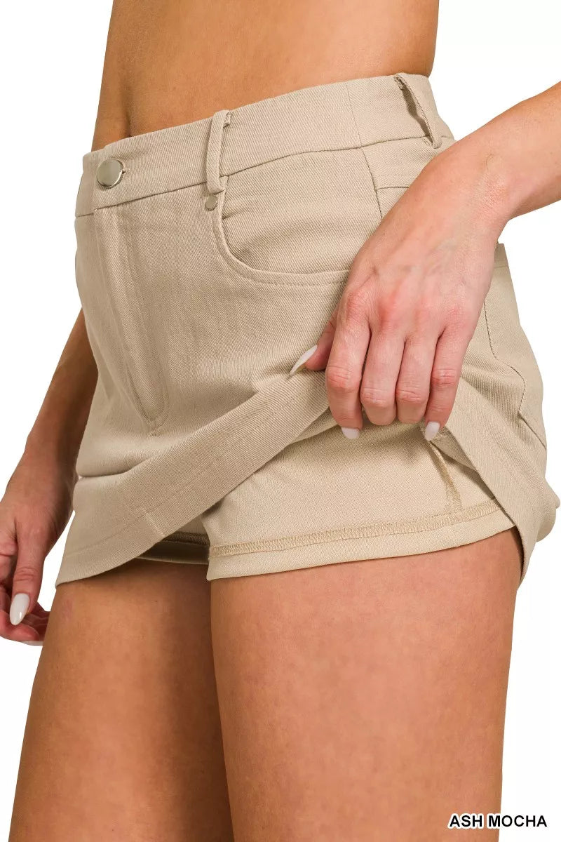 Ash mocha cotton twill mini skirt full length view