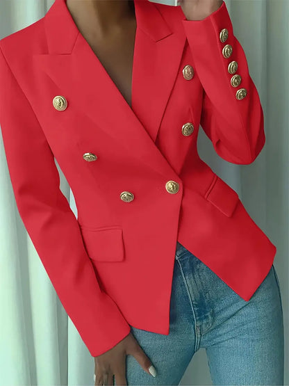 Decor Button Lapel Collar Blazer Red - Fashorio
