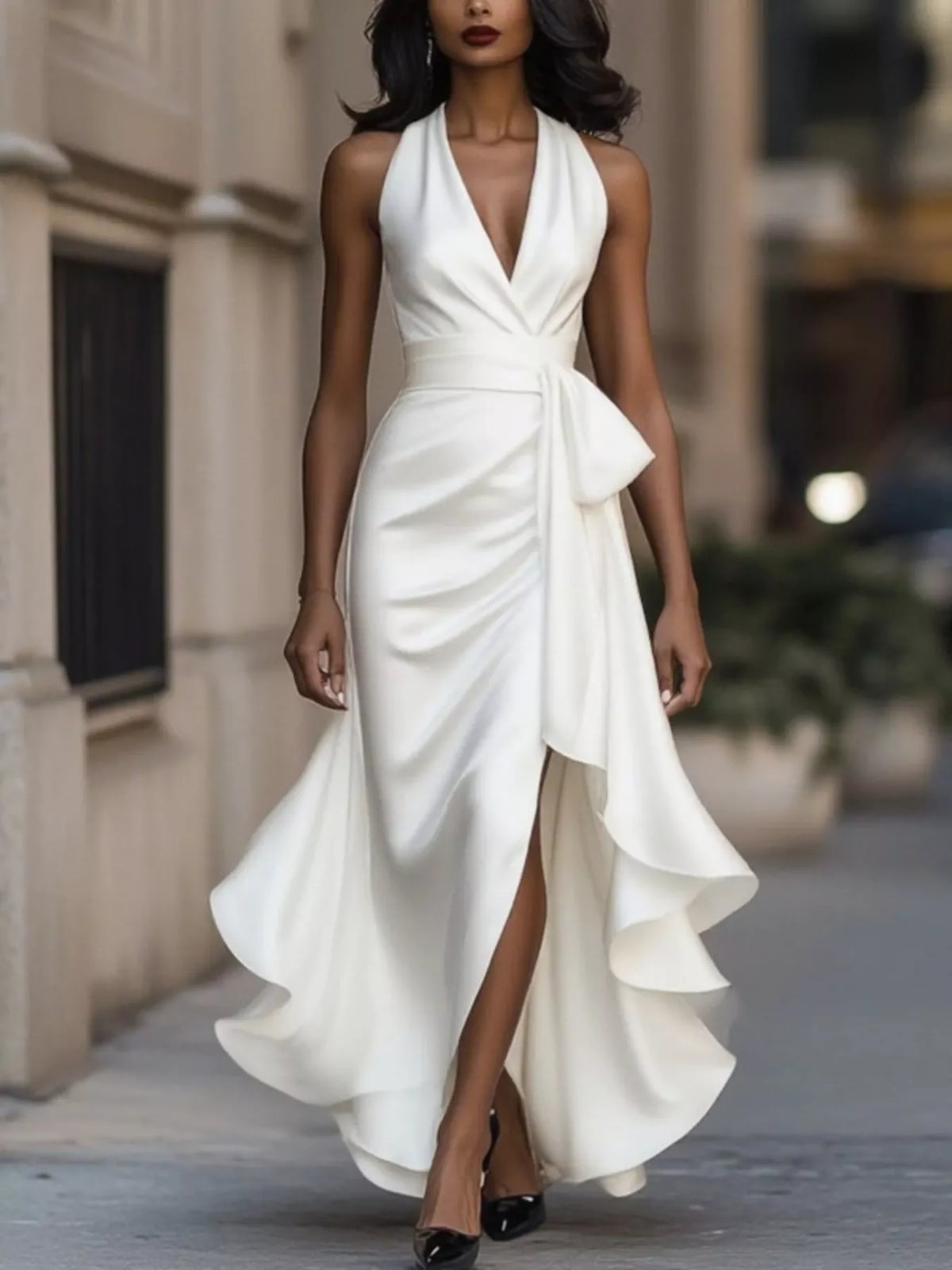 Satin maxi dress in black