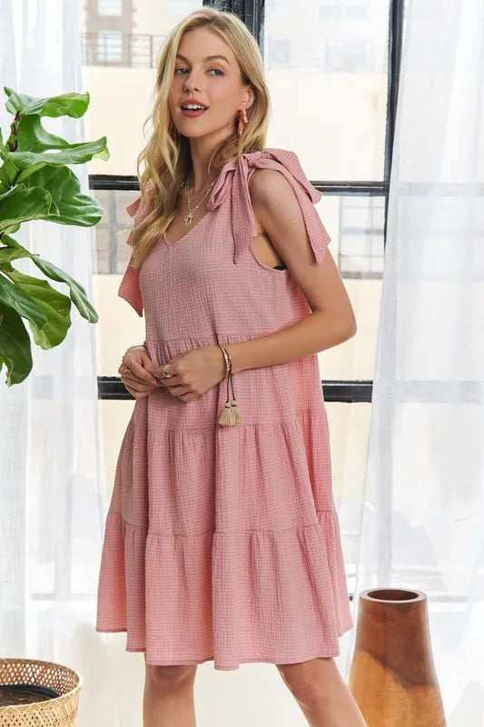 V Neck Tie Shoulder Dress back view