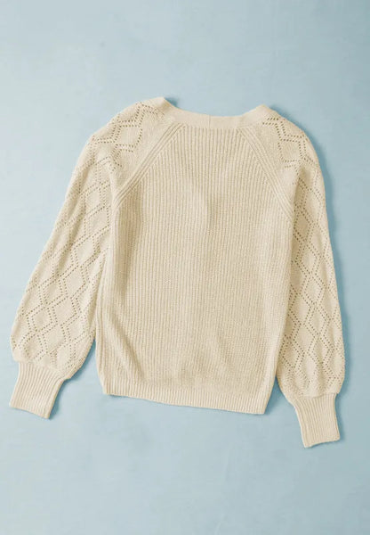 Openwork V-Neck Button Up Cardigan - Fashorio