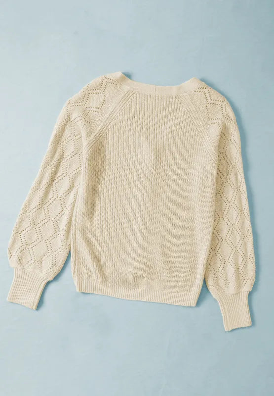 Openwork V-Neck Button Up Cardigan - Fashorio