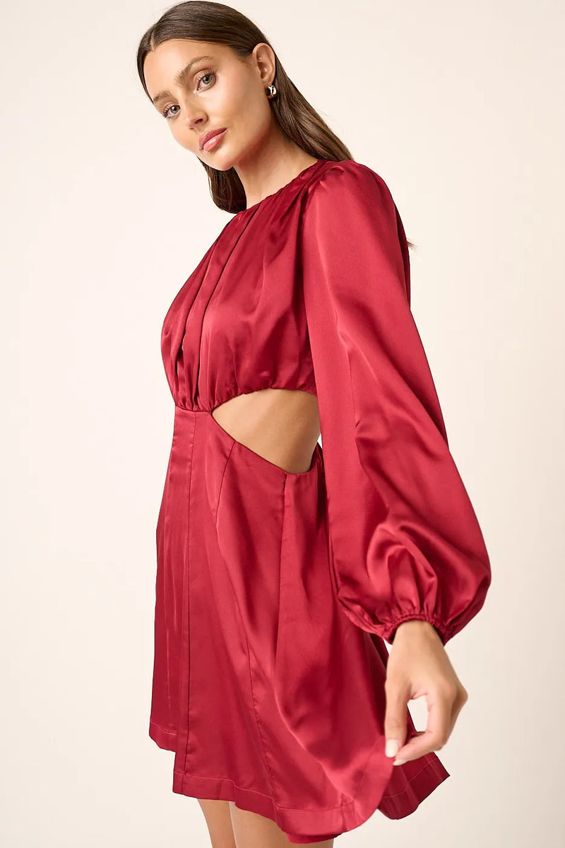 Satin Side Cutout Detail Mini Dress